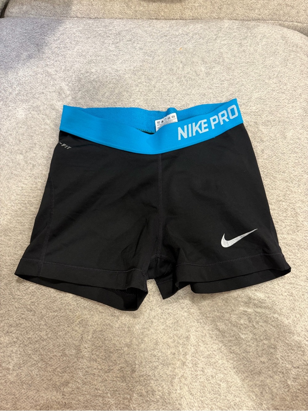 Nike Pro Black Athletic Shorts with Blue Waistband
